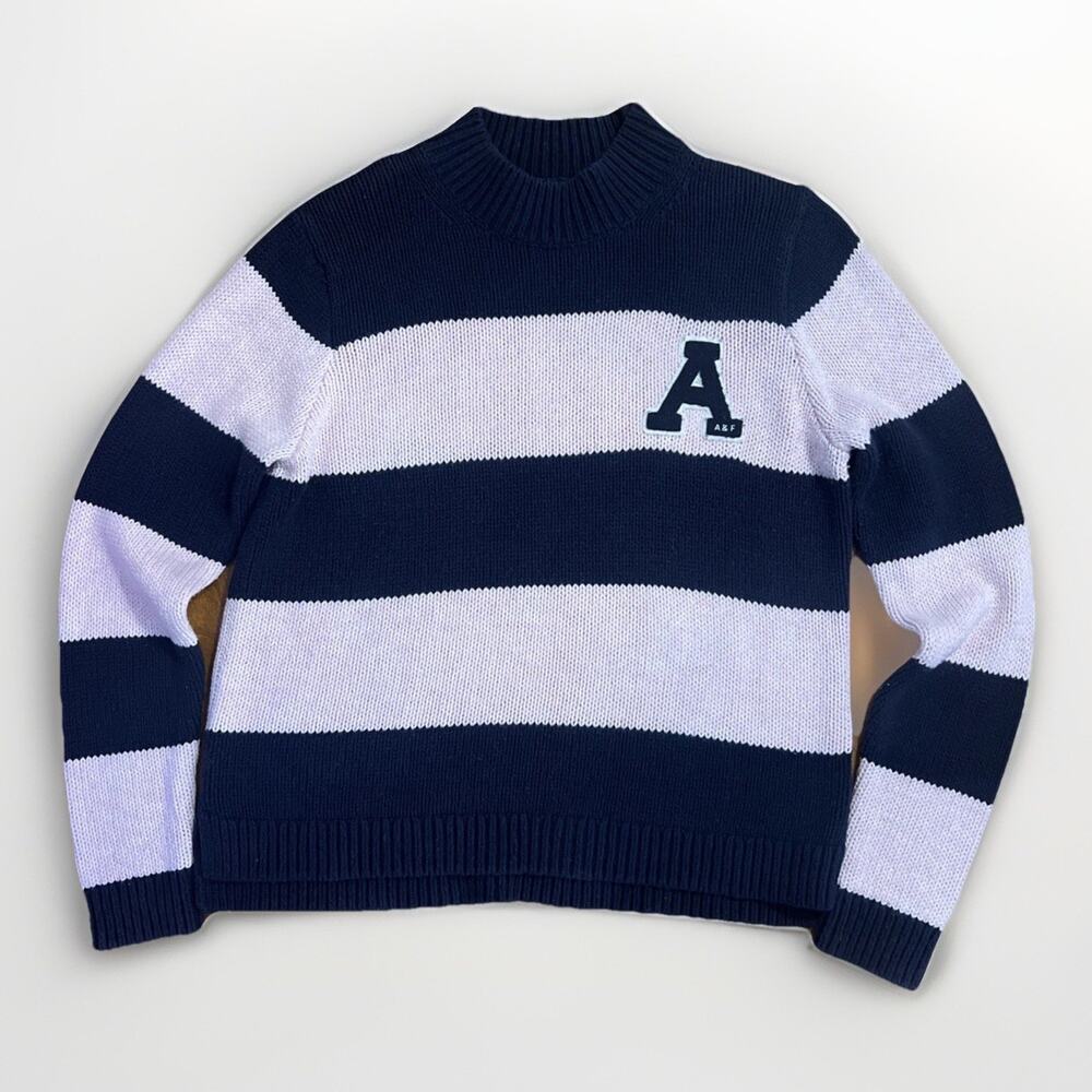 Abercrombie & Fitch Navy Striped Sweater Size M Preppy Coastal Nautical Academia - Picture 2 of 8
